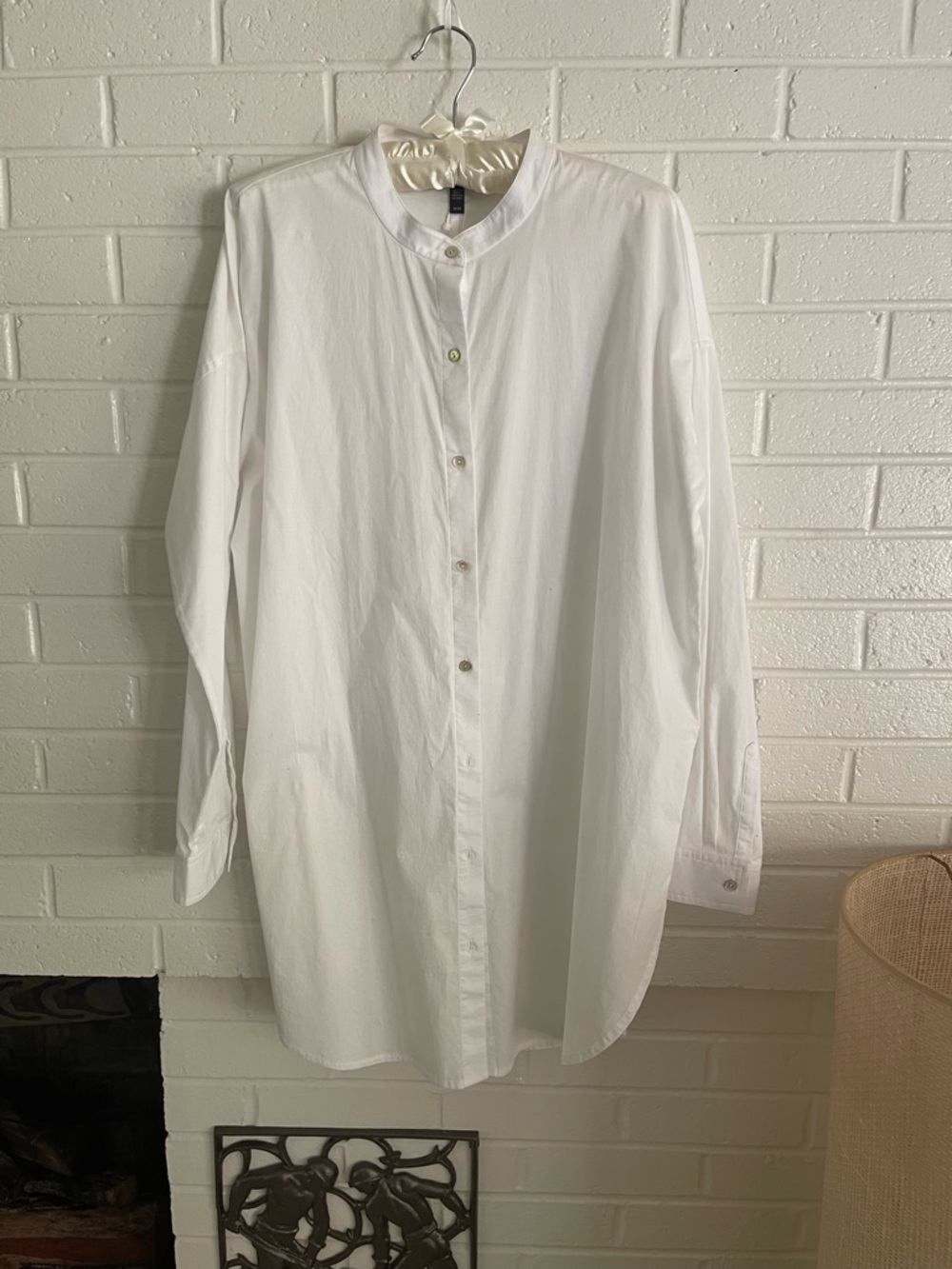 Eileen Fisher mandarin collar button-Up LS shirt. Org. cotton. Gorgeous fabric! - Picture 5 of 8